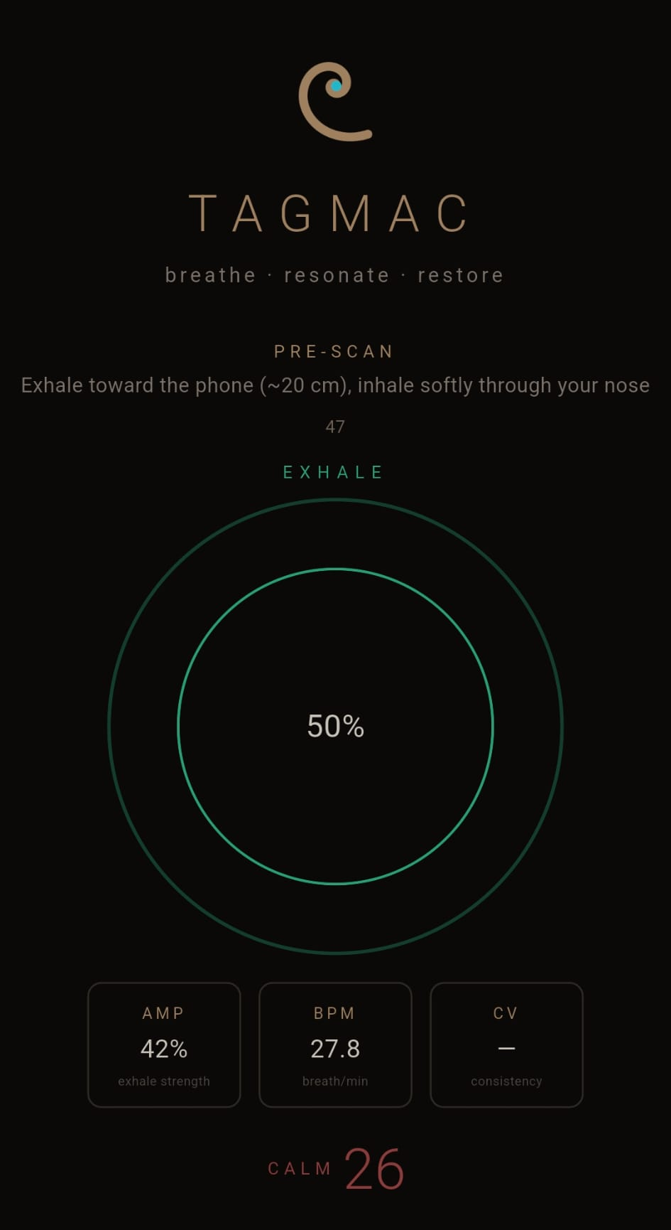 The Tagmac Wellness app — a calm check before and after your breath